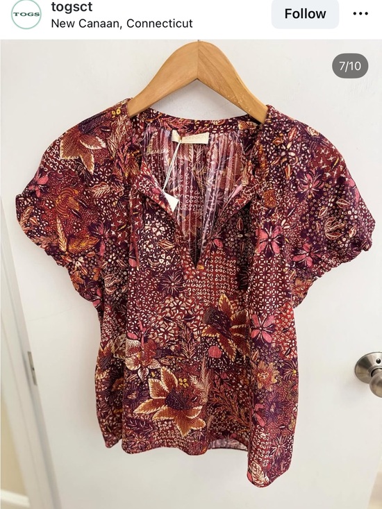 Ulla Johnson Tops - Ulla Johnson Burgundy Floral Split-Neck Blouse